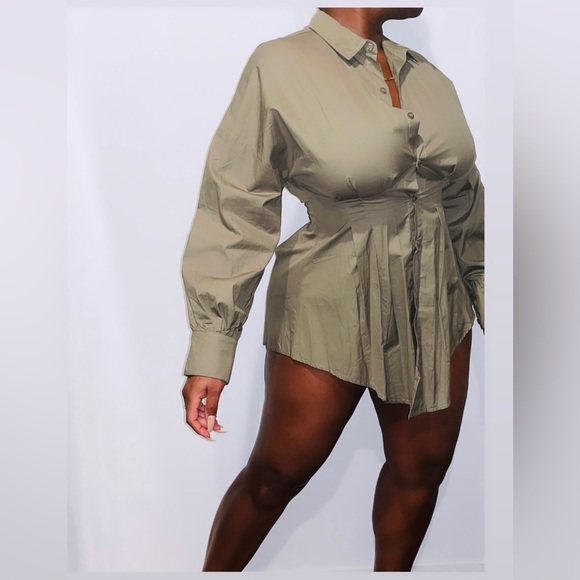 NEW SHIEN Olive Green Shirt Dress - Picture 2 of 2